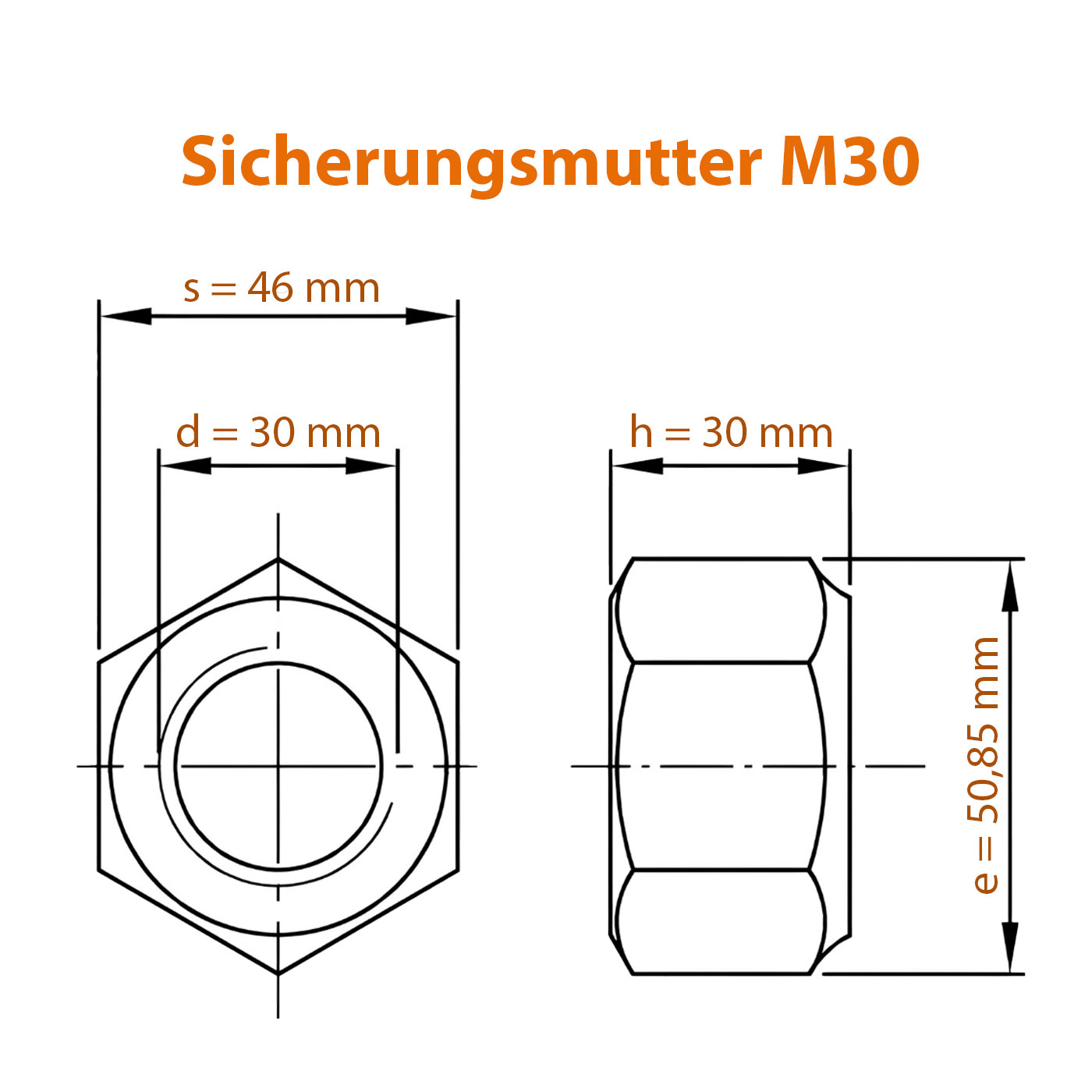 Selbstsichernde Mutter M30 - Maße