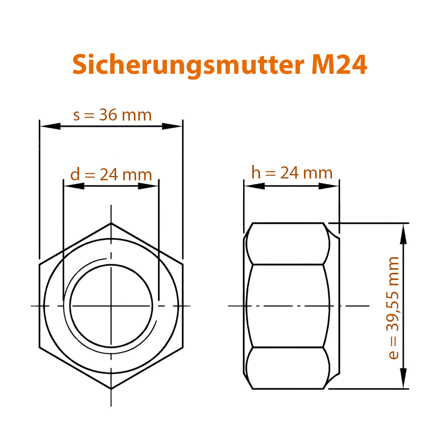 Maße zur selbstsichernden Mutter mit M24 Gewinde