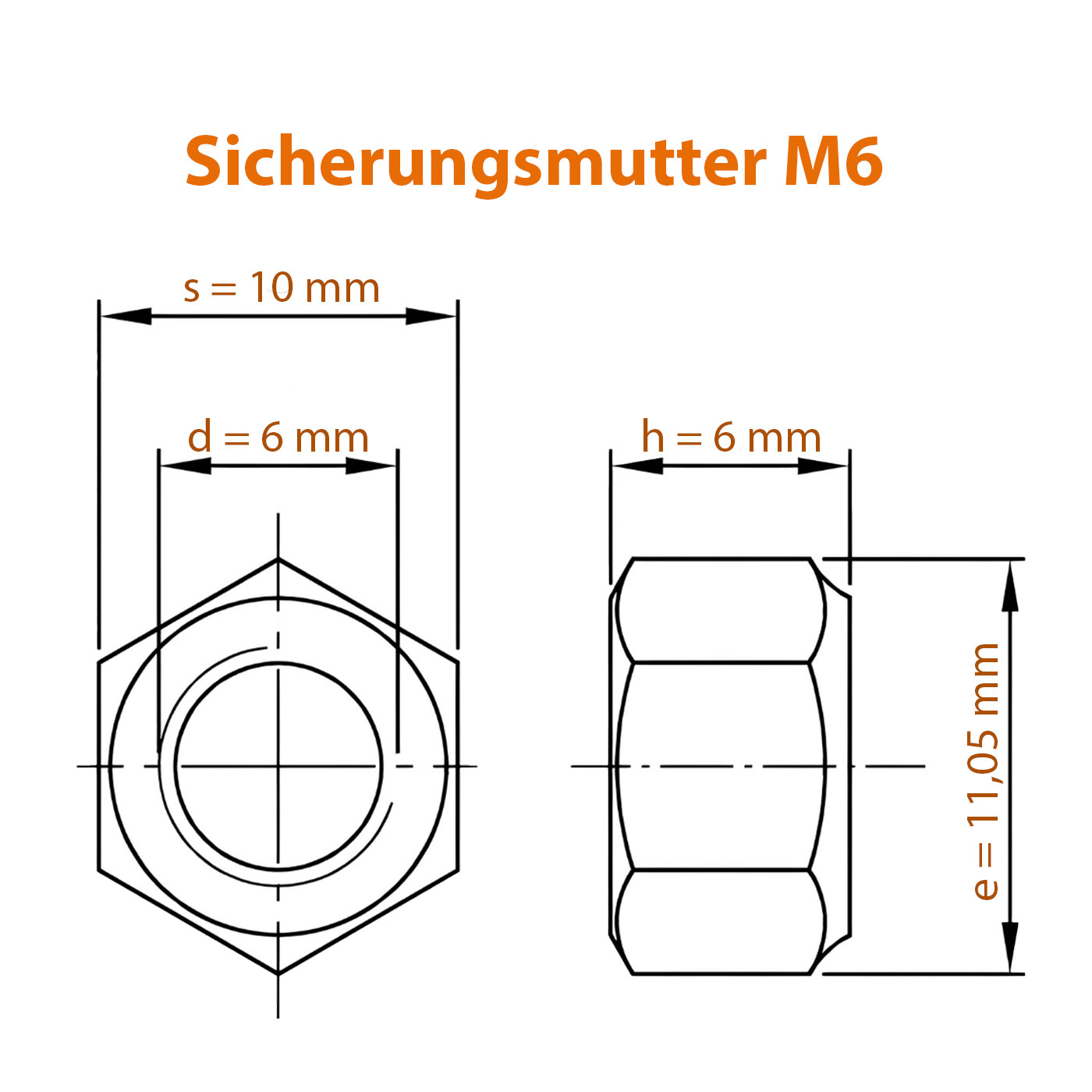Selbstsichernde Mutter M6 Maße