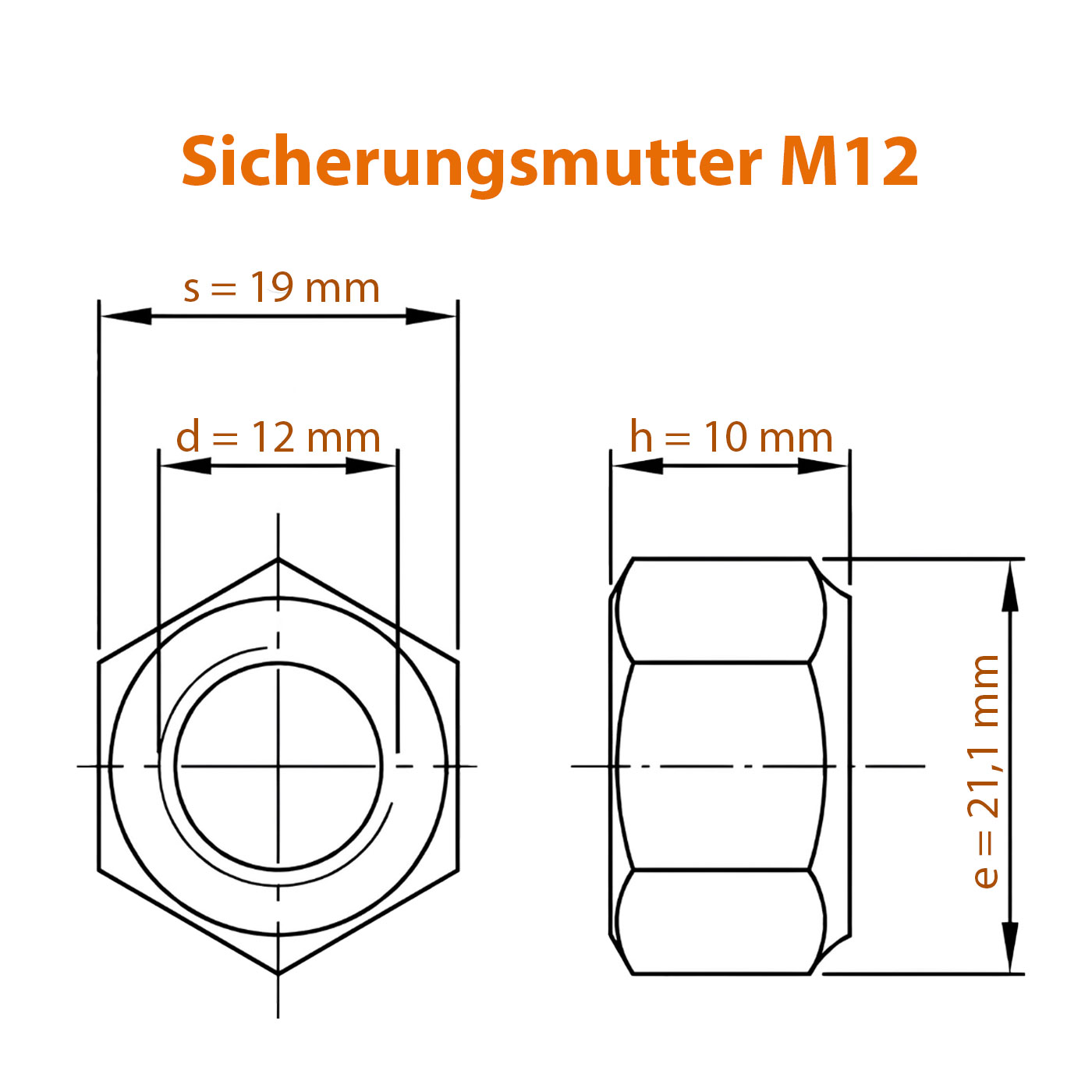 Selbstsichernde Mutter M12 Maße