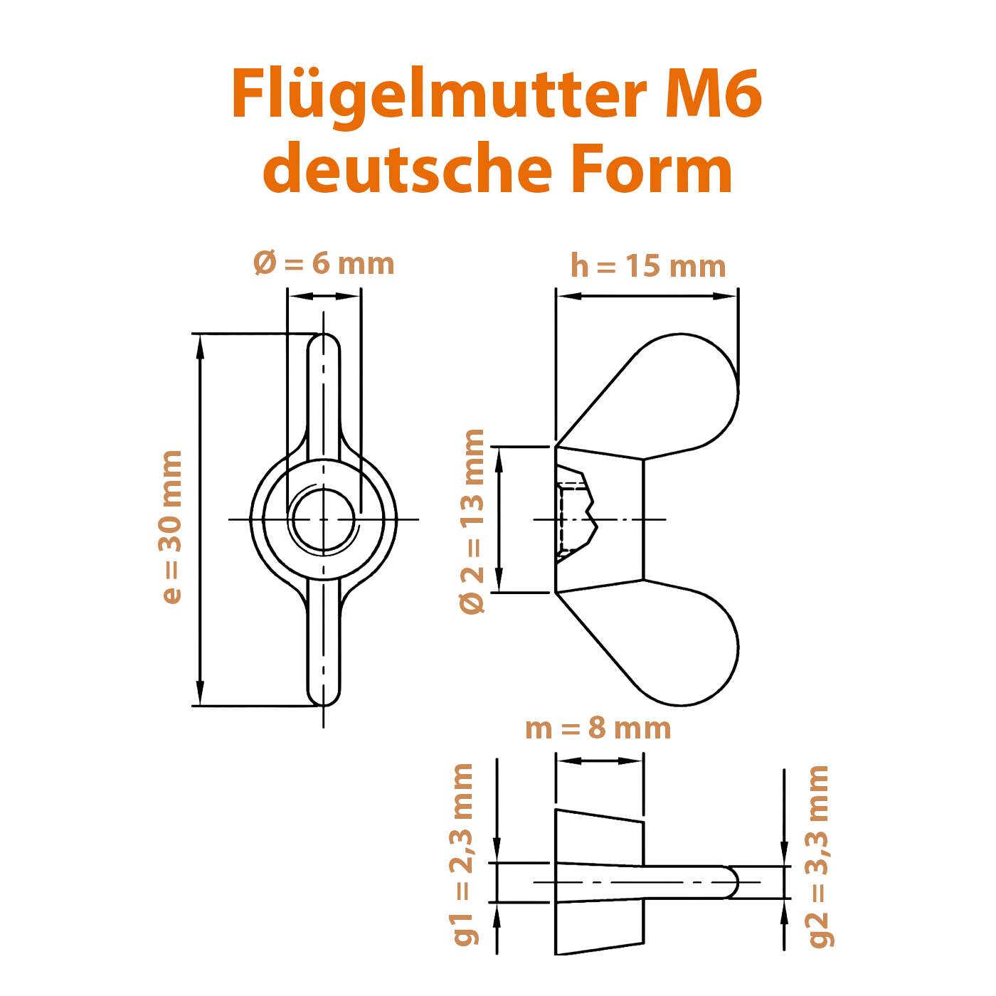 Datenblatt zur Flügelmutter M6 in der deutschen Form