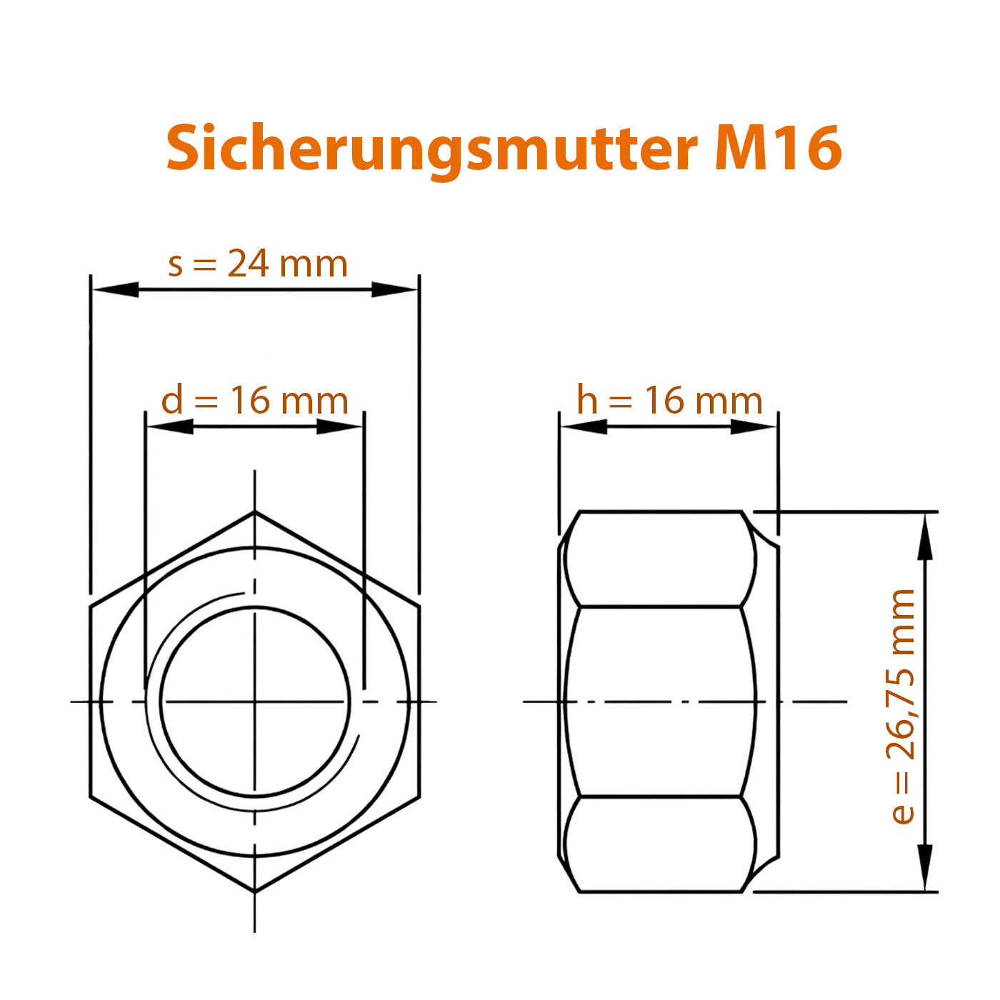 Selbstsichernde Mutter M16 Maße