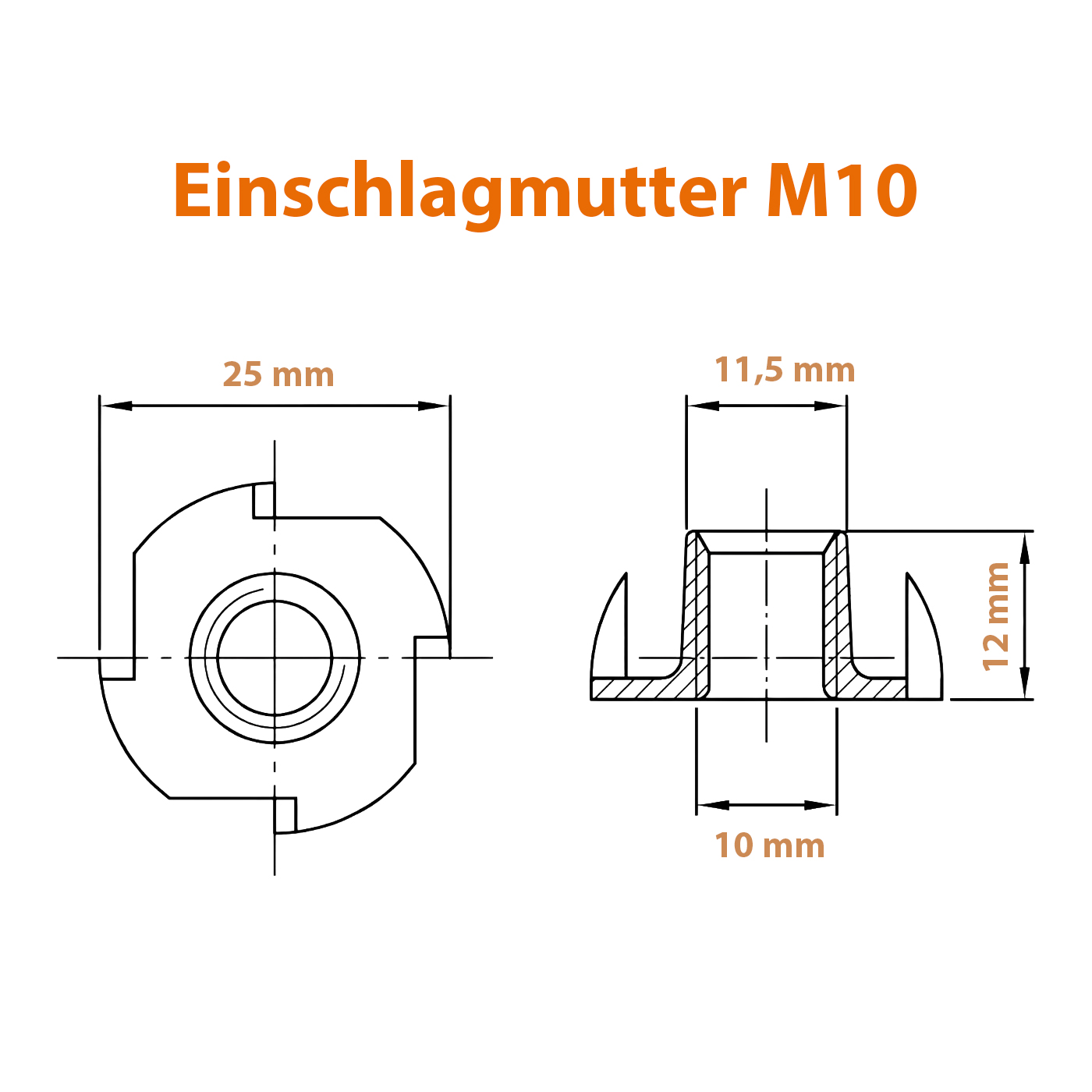 Edelstahl Einschlagmutter M10