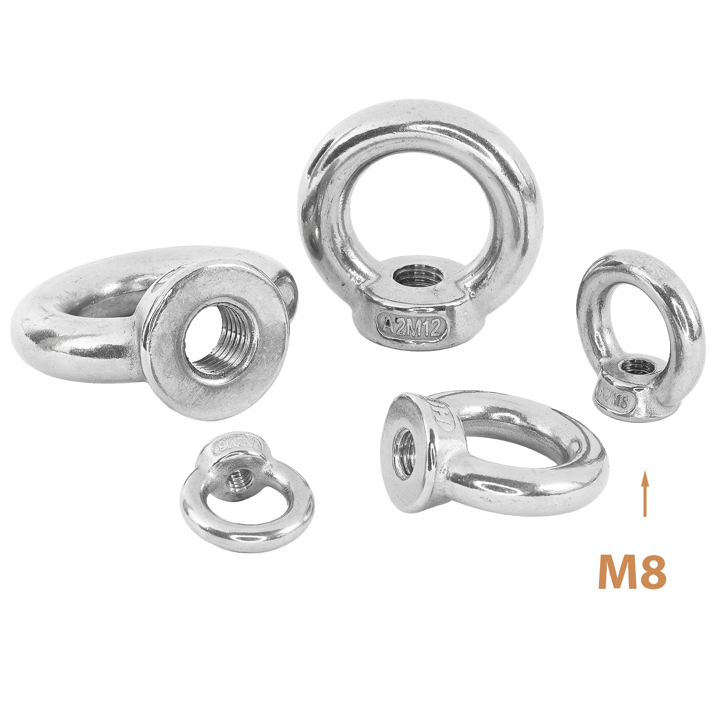 M8 Ringmutter im Vergleich zu den anderen lieferbaren Größen