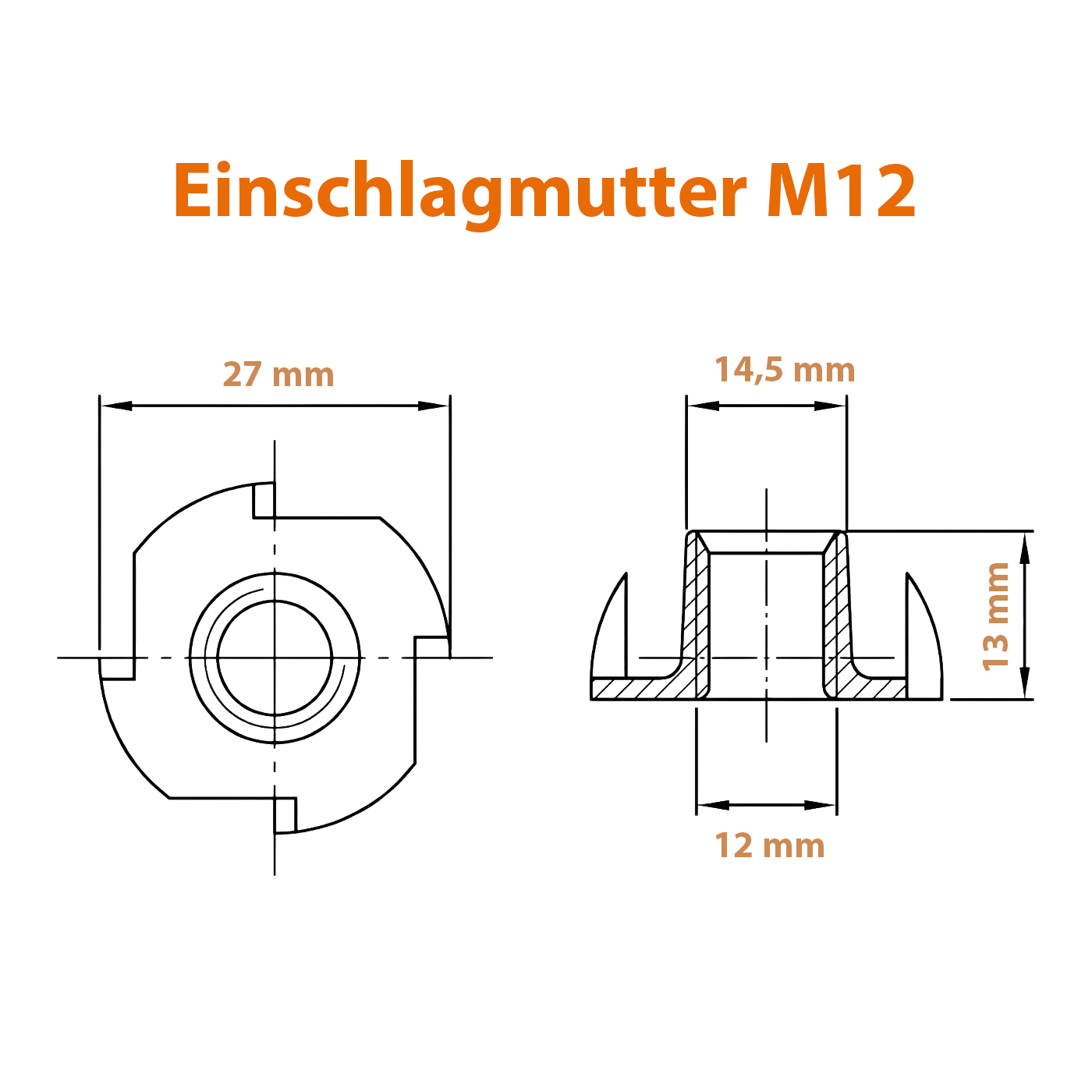 Edelstahl Einschlagmutter M12