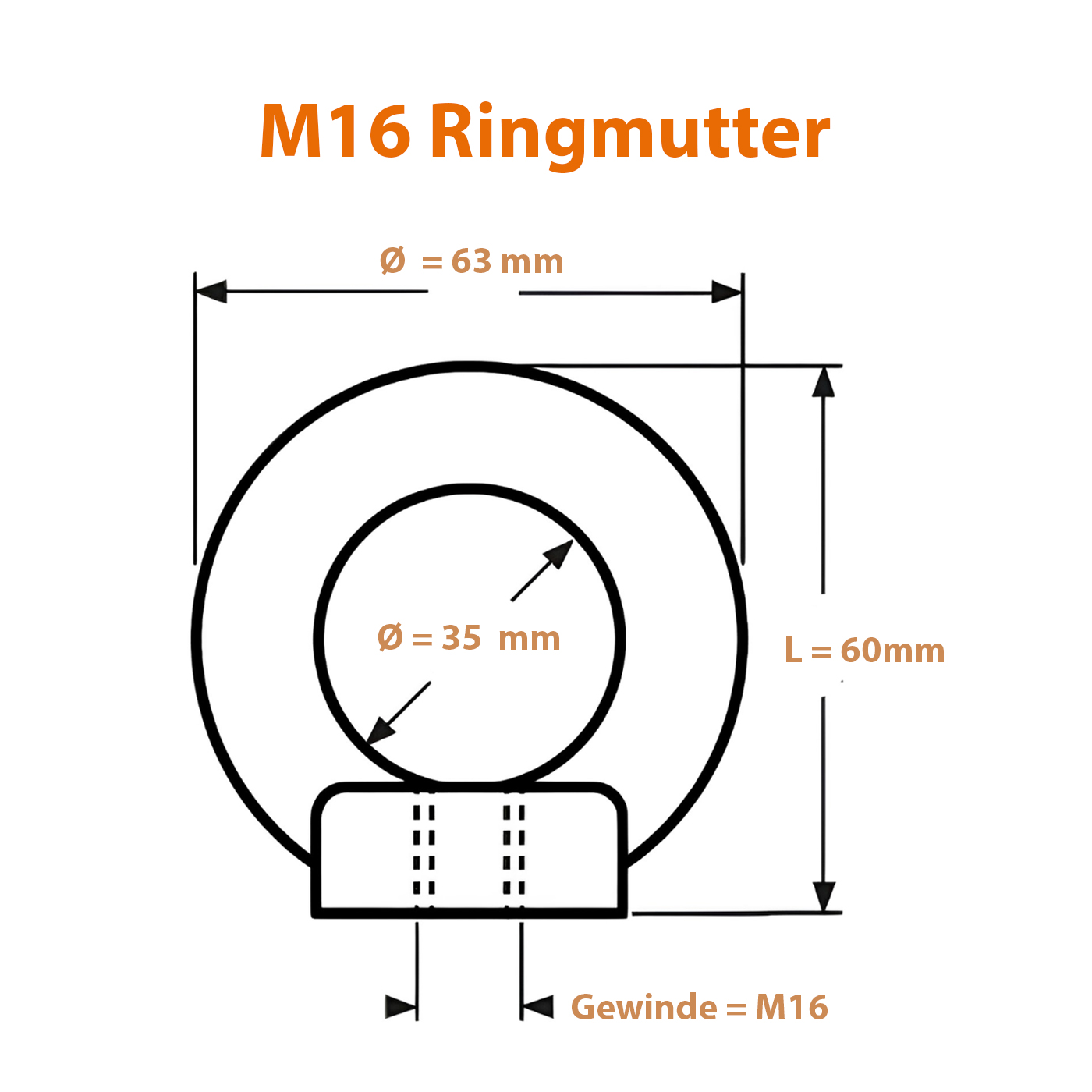 Maße zur M16 Ringmutter aus Edelstahl